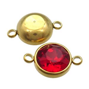 Stainless Steel Button Connector Pave Red Crystal Gold Plated, approx 12mm [SSB1400-12MM]