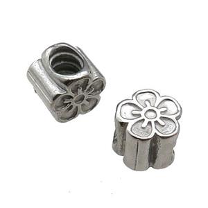 Raw Stainless Steel Flower European Beads Large Hole, approx 10mm, 4mm hole [SSB1415]