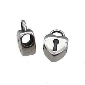Raw Stainless Steel Heart Lock Beads, approx 10mm, 4mm hole [SSB1419]