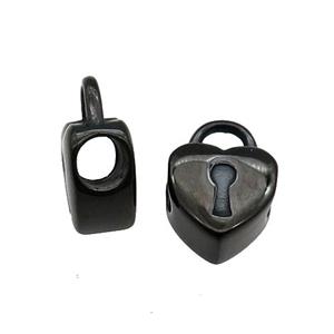 Stainless Steel Heart Lock Beads Black Plated, approx 10mm, 4mm hole [SSB1422]