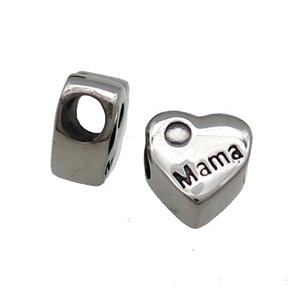 Stainless Steel European Heart Beads Mama Large Hole Antique Silver, approx 11.5mm, 5mm hole [SSB1431]