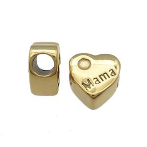 Stainless Steel Heart Beads Mama Large Hole Gold Plated, approx 11.5mm, 5mm hole [SSB1432]