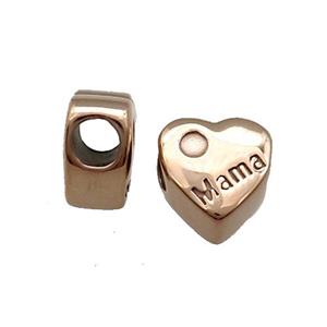 Stainless Steel Heart Beads Mama Large Hole Rose Gold, approx 11.5mm, 5mm hole [SSB1433]
