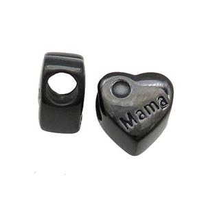 Stainless Steel Heart Beads Mama Large Hole Black Plated, approx 11.5mm, 5mm hole [SSB1434]