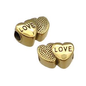 Stainless Steel Heart European Beads LOVE Large Hole Gold Plated, approx 10-15.5mm, 5mm hole [SSB1436]