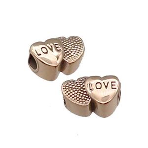 Stainless Steel Heart Beads LOVE Large Hole Rose Gold, approx 10-15.5mm, 5mm hole [SSB1437]