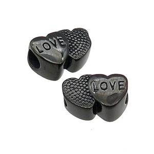 Stainless Steel Heart Beads LOVE Large Hole Black Plated, approx 10-15.5mm, 5mm hole [SSB1438]