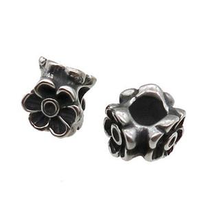 Stainless Steel Flower Beads Large Hole Antique Silver, approx 10mm, 5mm hole [SSB1443]