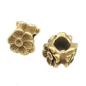 Stainless Steel Flower European Beads Large Hole Gold Plated, approx 10mm, 5mm hole [SSB1444]