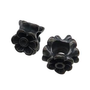 Stainless Steel Flower Beads Large Hole Black Plated, approx 10mm, 5mm hole [SSB1446]