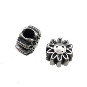 Stainless Steel SunFlower Beads Large Hole Antique Silver, approx 12mm, 5mm hole [SSB1447]