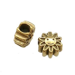 Stainless Steel SunFlower Beads Large Hole Gold Plated, approx 12mm, 5mm hole [SSB1448]