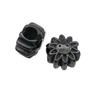 Stainless Steel SunFlower Beads Large Hole Black Plated, approx 12mm, 5mm hole [SSB1450]