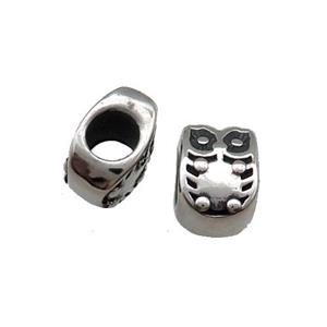 Stainless Steel Owl Beads Large Hole Antique Silver, approx 7.5-10.5mm, 5mm hole [SSB1467]