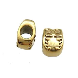 Stainless Steel Owl Beads Large Hole Gold Plated, approx 7.5-10.5mm, 5mm hole [SSB1468]