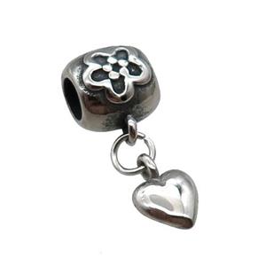 Raw Stainless Steel Heart Pendant, approx 7mm, 9mm, 5mm hole [SSB1489]