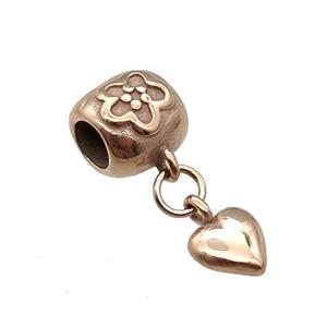 Stainless Steel Heart Pendant Rose Gold, approx 7mm, 9mm, 5mm hole [SSB1491]