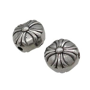 Stainless Steel Circle Button Cross Beads Antique Silver, approx 10.5mm [SSB1493]
