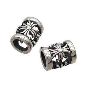 Stainless Steel Tube Beads Fleur De Lis Large Hole Antique Silver, approx 10-12.5mm, 7mm hole [SSB1494]