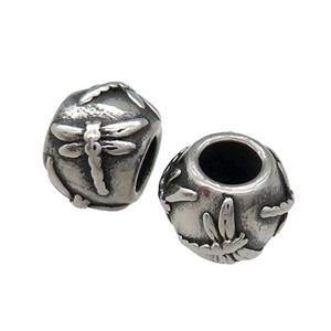 Stainless Steel Barrel Beads Large Hole Round Antique Silver, approx 10mm, 5mm hole [SSB1496]