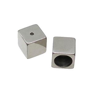 Raw Stainless Steel Cube Beads Large Hole, approx 8x8mm, 6mm hole [SSB1497]