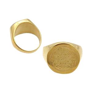 Stainless Steel Ring Compass Gold Plated, approx 18mm [SSB1504]