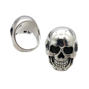 Stainless Steel Skull Ring Antique Silver, approx 22-30mm [SSB1507]