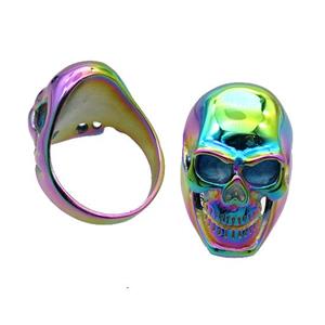 Stainless Steel Skull Ring Rainbow Electroplated, approx 28-40mm [SSB1514]