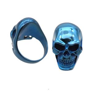 Stainless Steel Skull Ring Blue Electroplated, approx 28-40mm [SSB1515]
