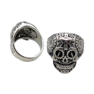 Stainless Steel Skull Ring Antique Silver, approx 22-26mm [SSB1524]