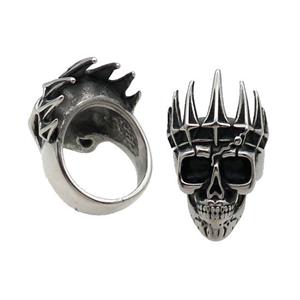 Stainless Steel Skull Ring Antique Silver, approx 22-38mm [SSB1533]