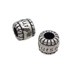 Stainless Steel Tube Beads Large Hole Antique Silver, approx 9-10.5mm, 5mm hole [SSB1550]