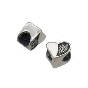 Stainless Steel Heart Beads Large Hole Antique Silver, approx 10mm, 5mm hole [SSB1563]