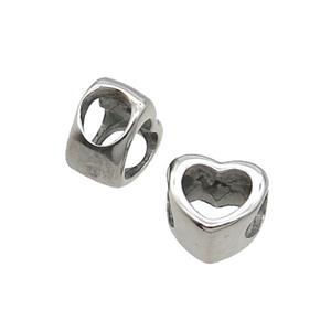 Stainless Steel Heart Beads Large Hole Antique Silver, approx 11mm, 5mm hole [SSB1564]