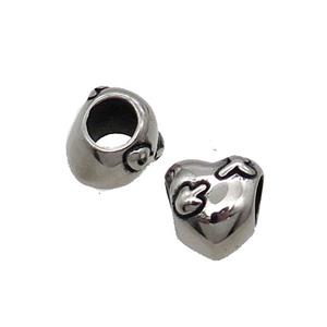 Stainless Steel Heart Beads Large Hole Antique Silver, approx 10mm, 5mm hole [SSB1566]
