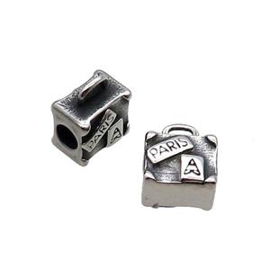 Stainless Steel Box Beads Large Hole Antique Silver Paris, approx 12mm, 5mm hole [SSB1571]