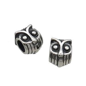 Stainless Steel Owl Beads Large Hole Antique Silver, approx 9-11.5mm, 5mm hole [SSB1576]