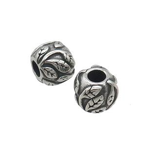 Stainless Steel Round Beads Leaf Large Hole Antique Silver, approx 11mm, 4mm hole [SSB1586]