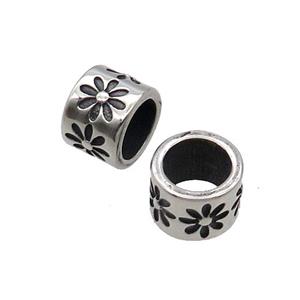 Stainless Steel Tube Beads Flower Large Hole Antique Silver, approx 8.5-11.5mm, 8mm hole [SSB1587]