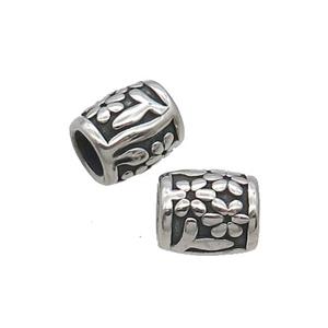 Stainless Steel Tube Beads Flower Large Hole Antique Silver, approx 10-11.5mm, 6mm hole [SSB1588]
