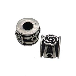 Stainless Steel Rondelle Beads Flower Large Hole Antique Silver, approx 12mm, 4mm hole [SSB1597]