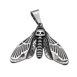 Stainless Steel Moth Pendant Skull Antique Silver, approx 35-45mm [SSB1608]