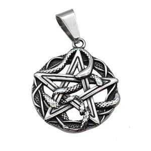 Stainless Steel David Star Pendant Snake Antique Silver, approx 33mm [SSB1610]