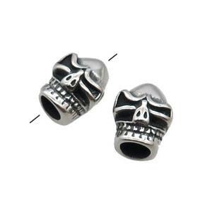 Stainless Steel Skull Beads Large Hole Antique Silver, approx 11-13.5mm, 5mm hole [SSB1646]
