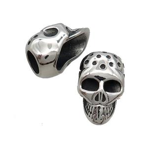 Stainless Steel Skull Beads Large Hole Antique Silver, approx 11-19mm, 5mm hole [SSB1649]