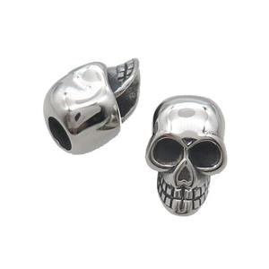 Stainless Steel Skull Beads Large Hole Antique Silver, approx 14-20mm, 6mm hole [SSB1651]