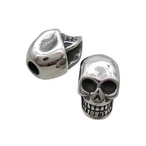 Stainless Steel Skull Beads Large Hole Antique Silver, approx 11-17mm, 5mm hole [SSB1652]