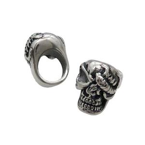 Stainless Steel Skull Beads Large Hole Antique Silver, approx 12-16mm, 8mm hole [SSB1653]