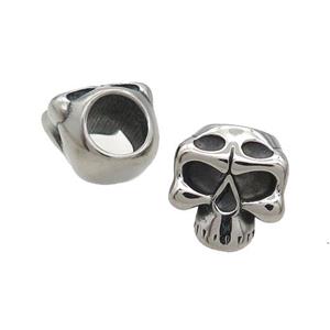 Stainless Steel Skull Beads Paracord Large Hole Antique Silver, approx 14-15mm, 8mm hole [SSB1654]