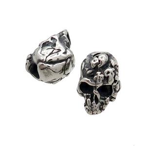 Stainless Steel Skull Beads Large Hole Antique Silver, approx 10-15mm, 4mm hole [SSB1655]